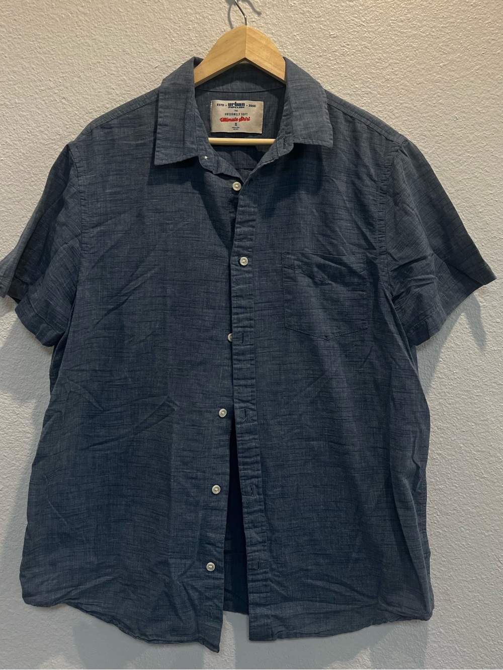 urban pipeline Short-Sleeve Button-Down Shirt - Dark Blue